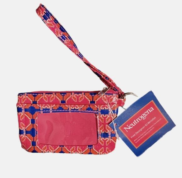 Neutrogena Other - ID Wristlet Wallet Coin Zip Pink Blue Orange Coated Canvas by Neutrogena